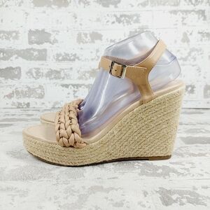 NEW BP Goldie Beige Cream Ankle Strap Braided Espadrille Wedge Sandals C231